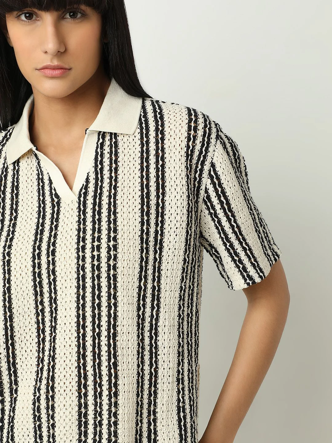 Beige Vertical Stripe Co-Ord Set T-Shirt - Image 6