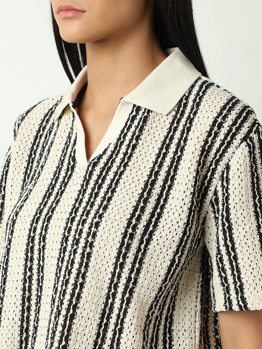 Beige Vertical Stripe Co-Ord Set T-Shirt - Image 8