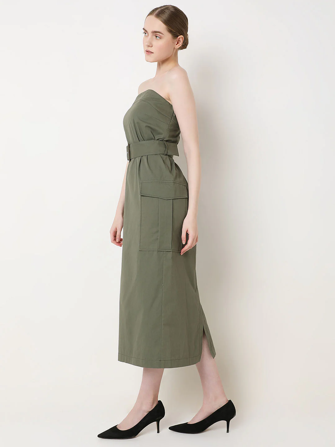 Olive Green Tube Midi Dress - Image 3