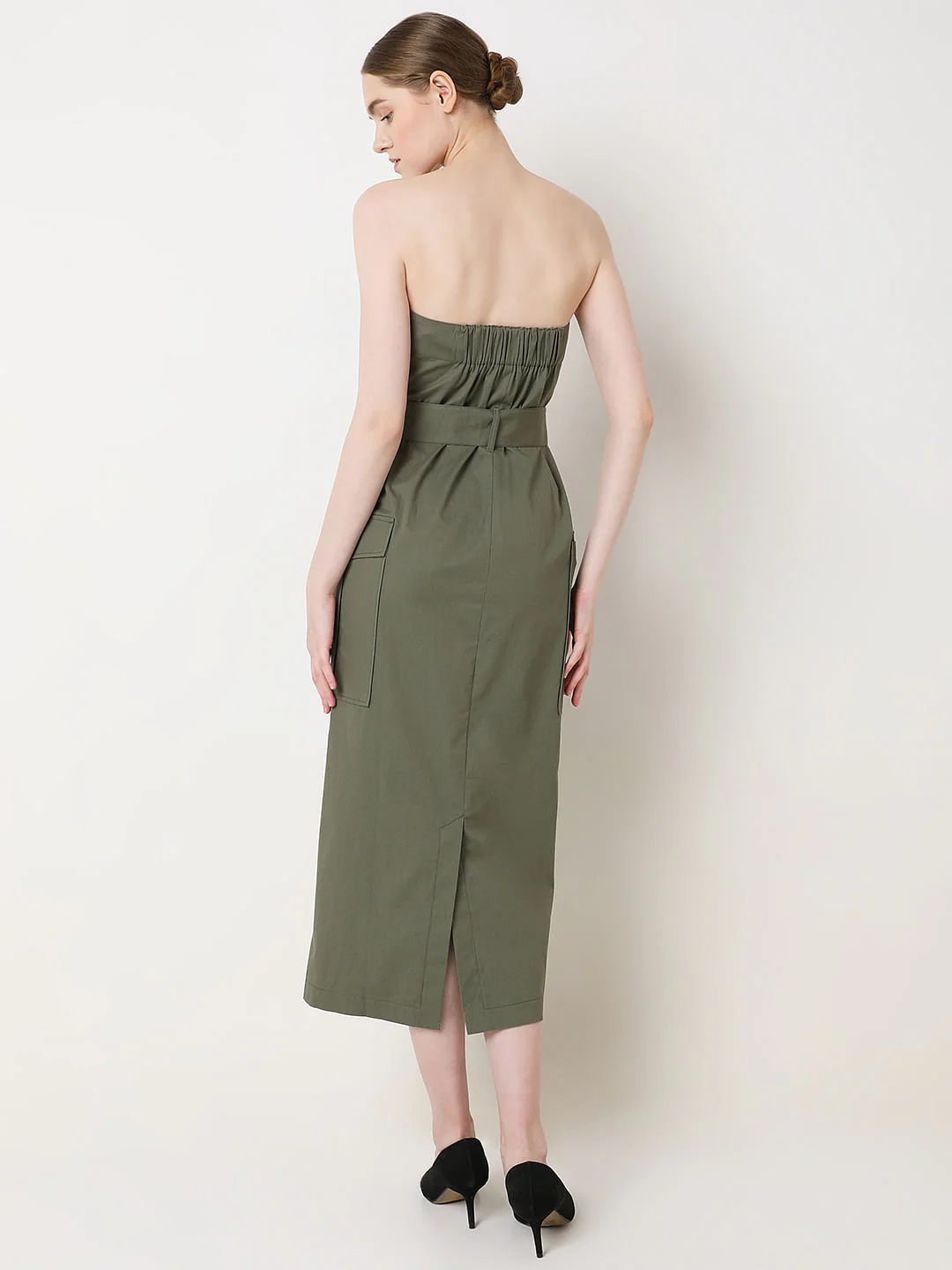 Olive Green Tube Midi Dress - Image 4