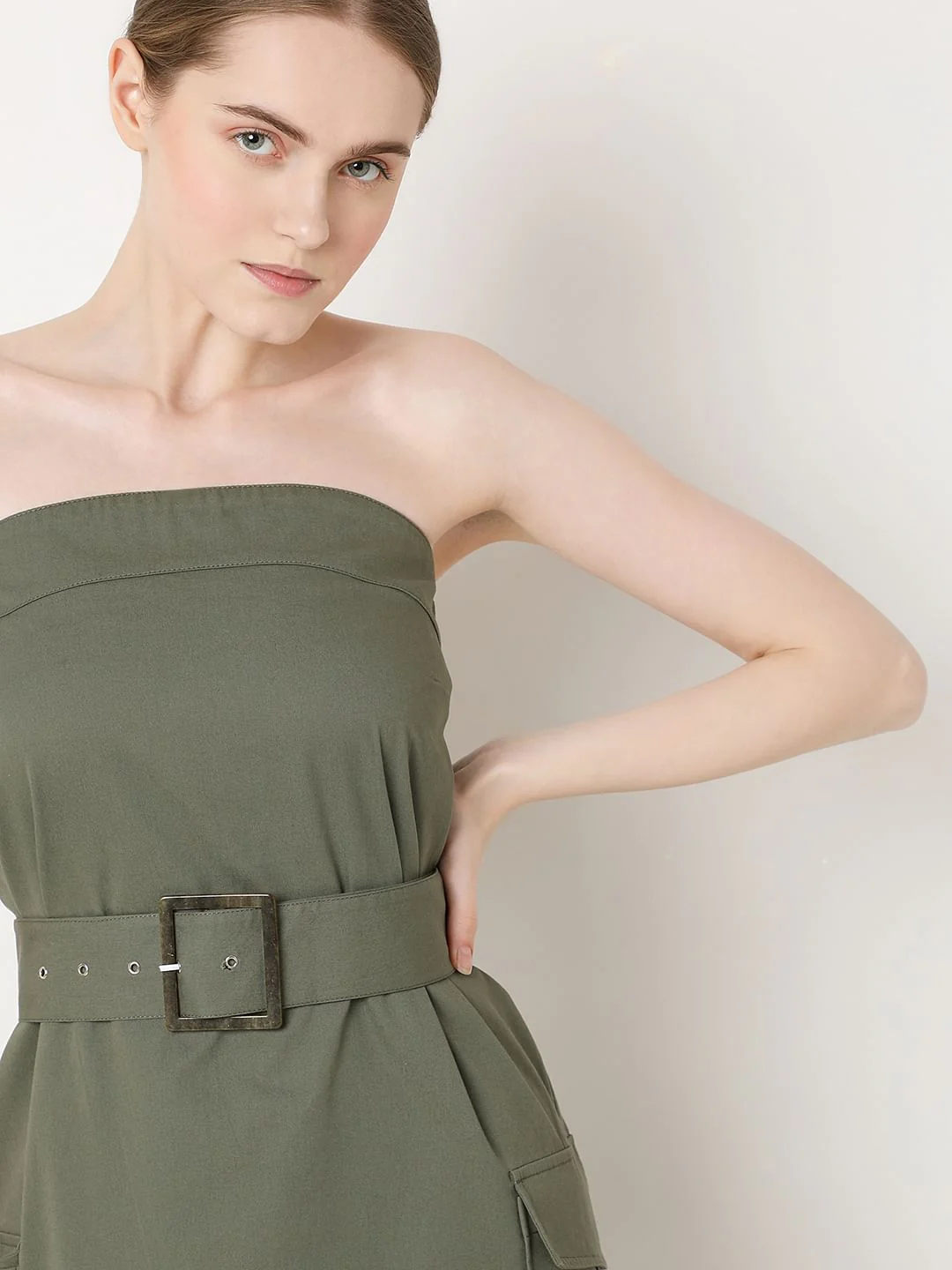 Olive Green Tube Midi Dress - Image 5