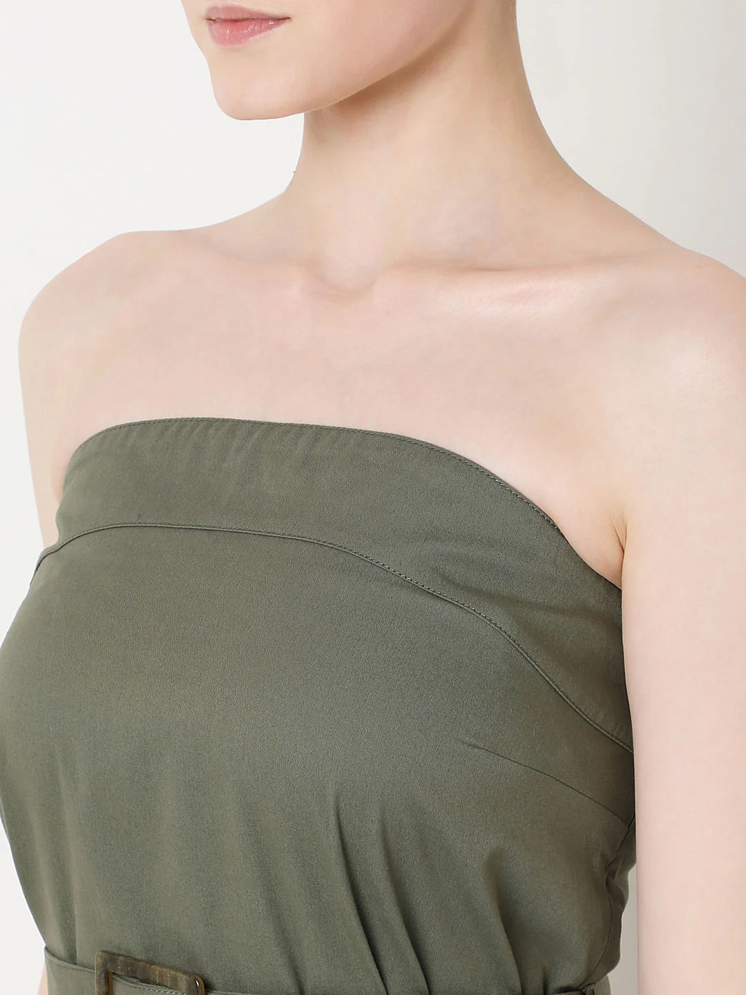 Olive Green Tube Midi Dress - Image 6
