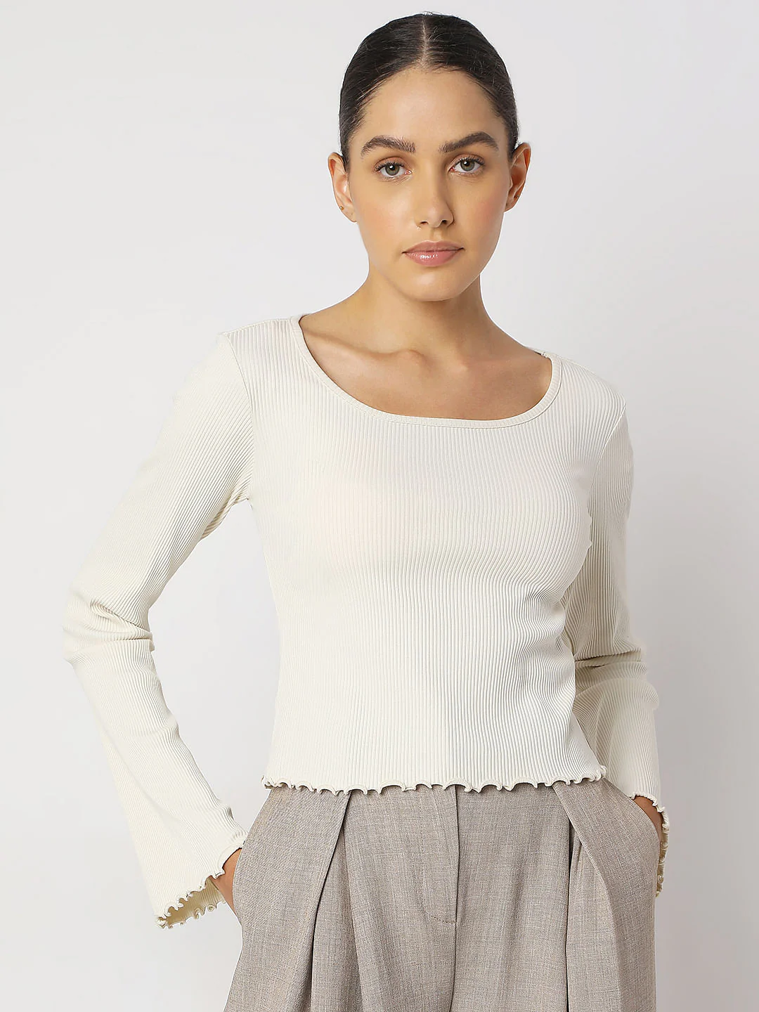 Off-White Ribbed Knitted Top - Image 2