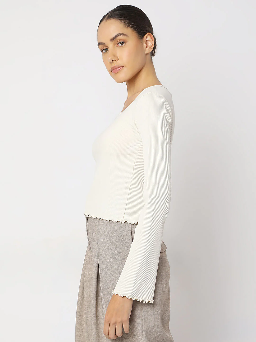 Off-White Ribbed Knitted Top - Image 3