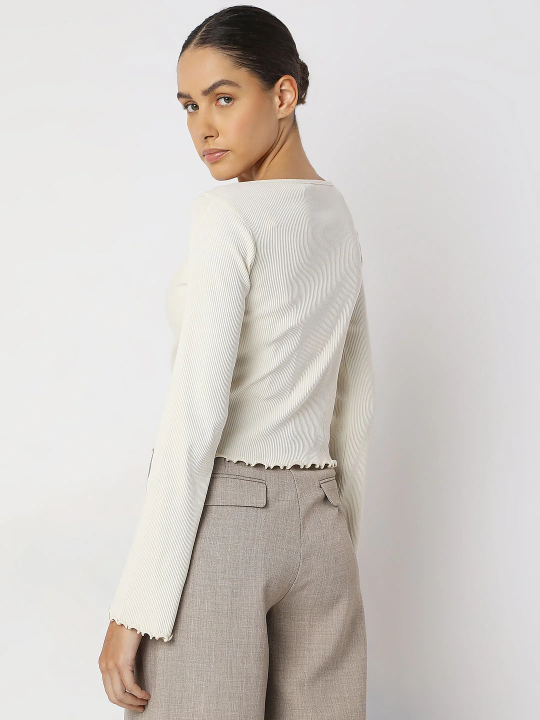 Off-White Ribbed Knitted Top - Image 4