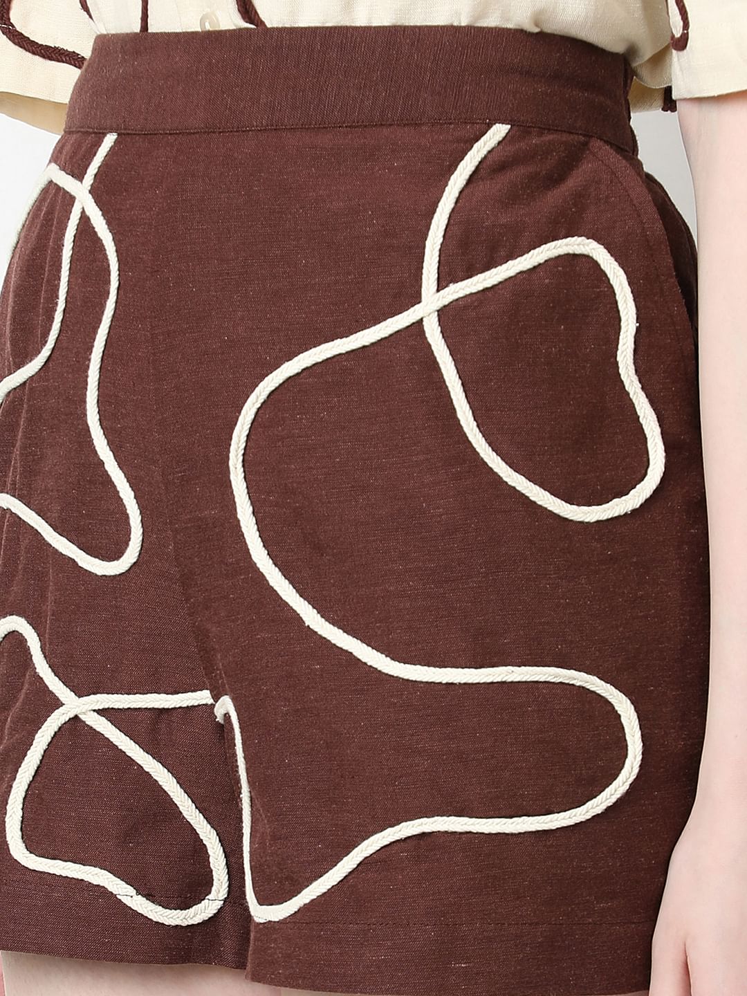 Brown Abstract Print Co-Ord Set Shorts - Image 8