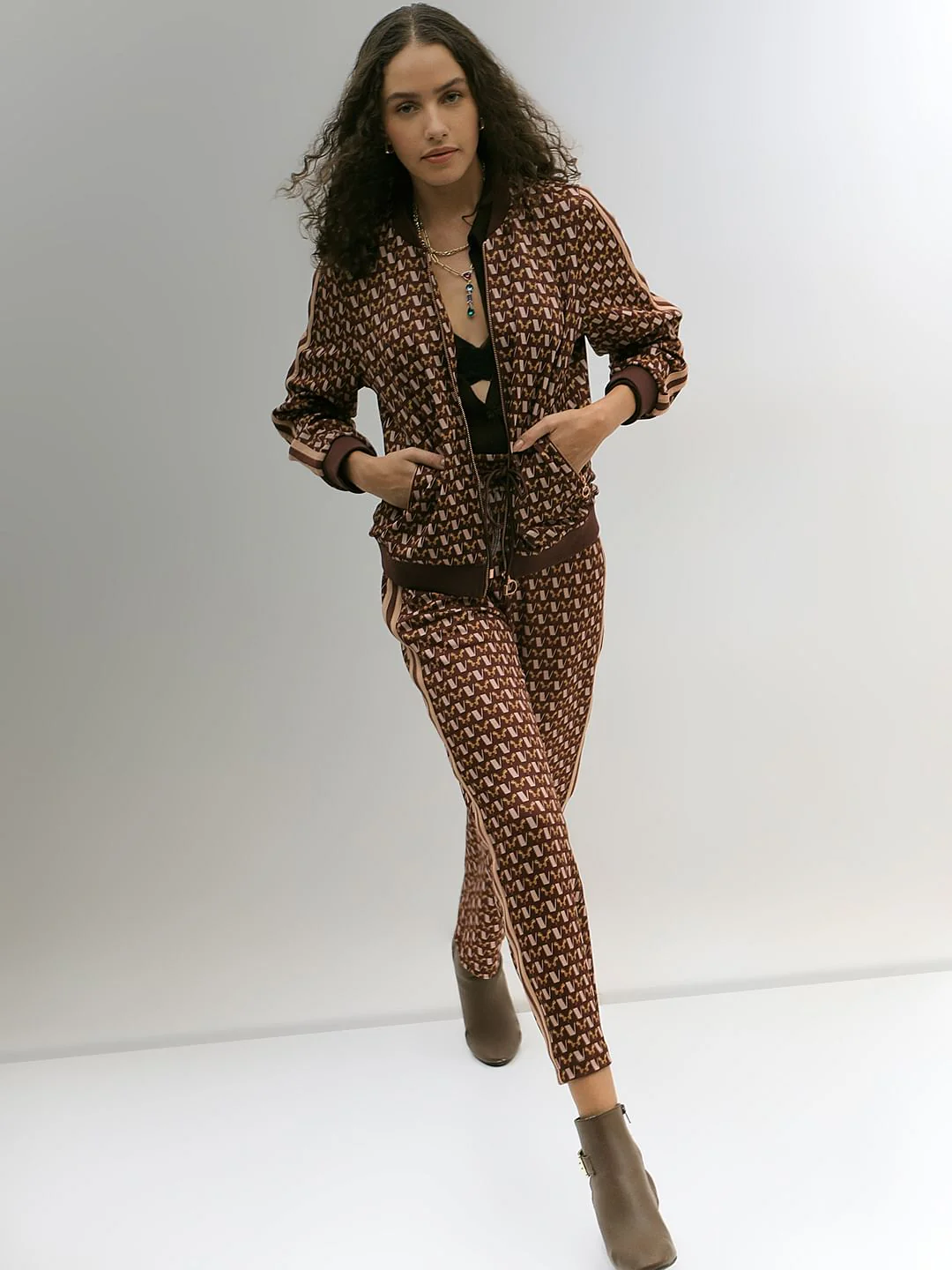 Brown Abstract Print Co-Ord Set Jacket