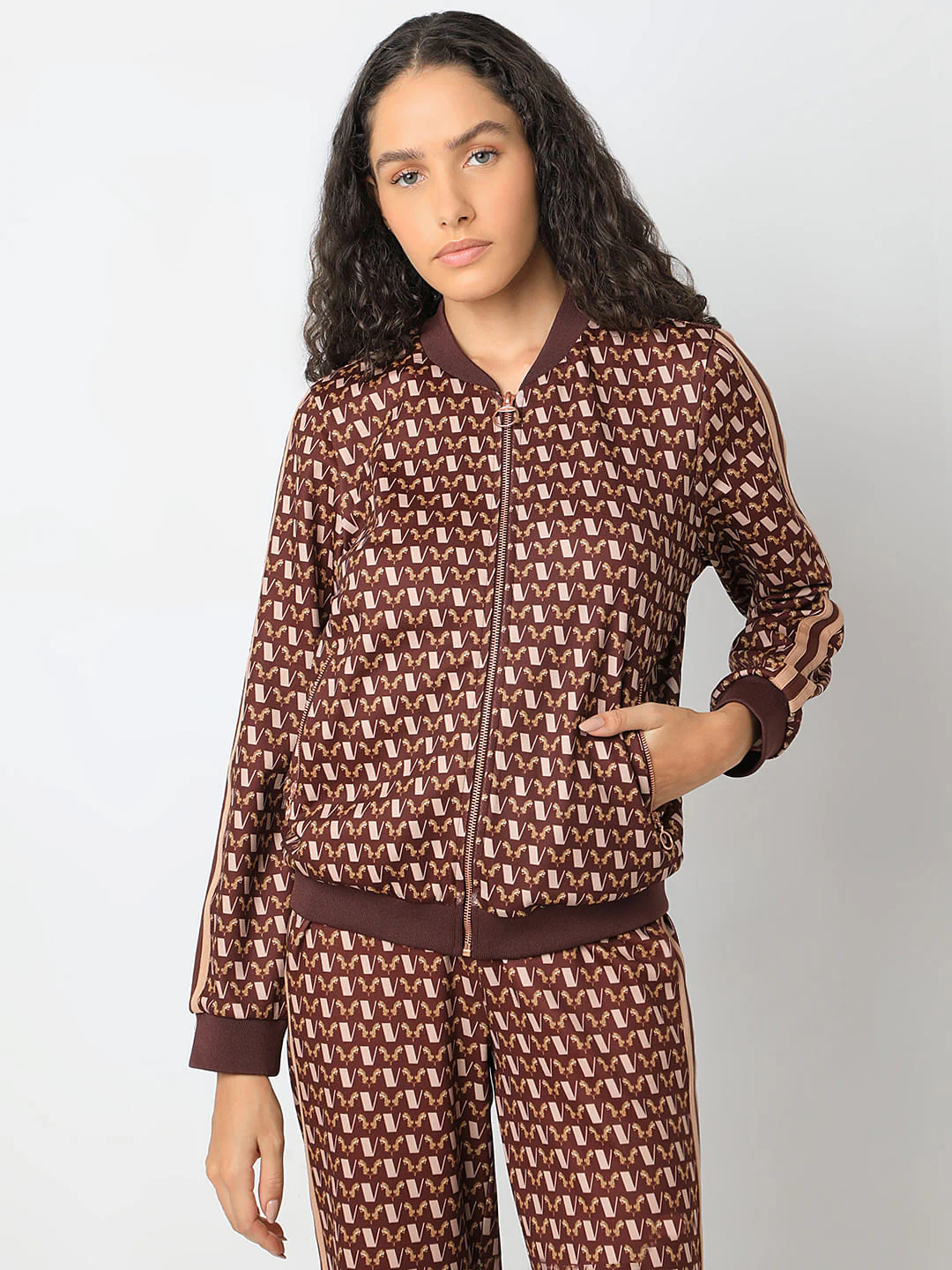 Brown Abstract Print Co-Ord Set Jacket - Image 2
