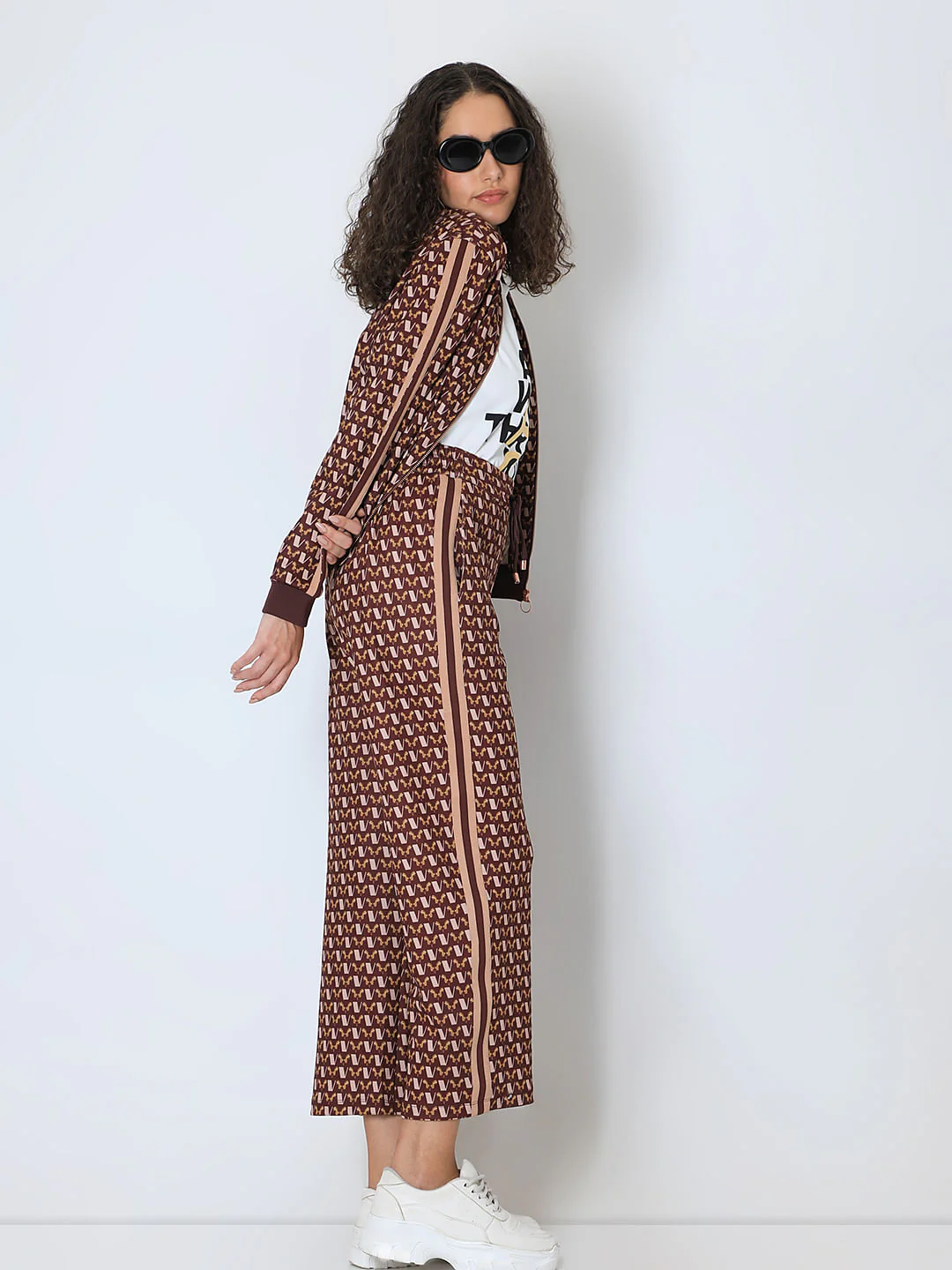 Brown Abstract Print Co-Ord Set Pants