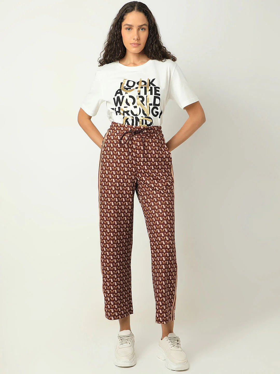 Brown Abstract Print Co-Ord Set Pants - Image 5