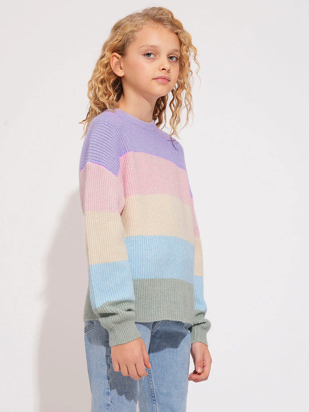 Girls Lavender Colourblocked Pullover - Image 2