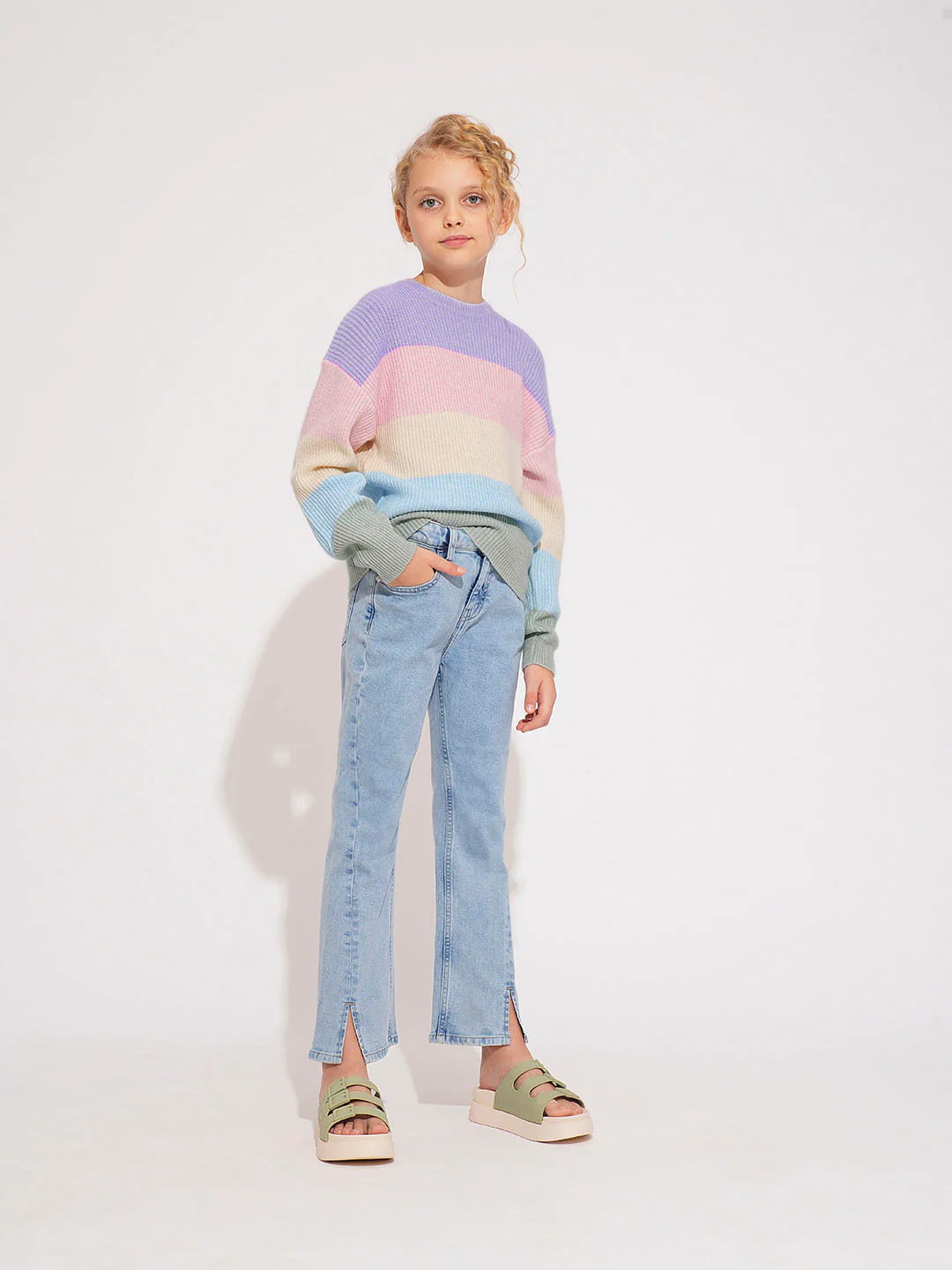 Girls Lavender Colourblocked Pullover - Image 5
