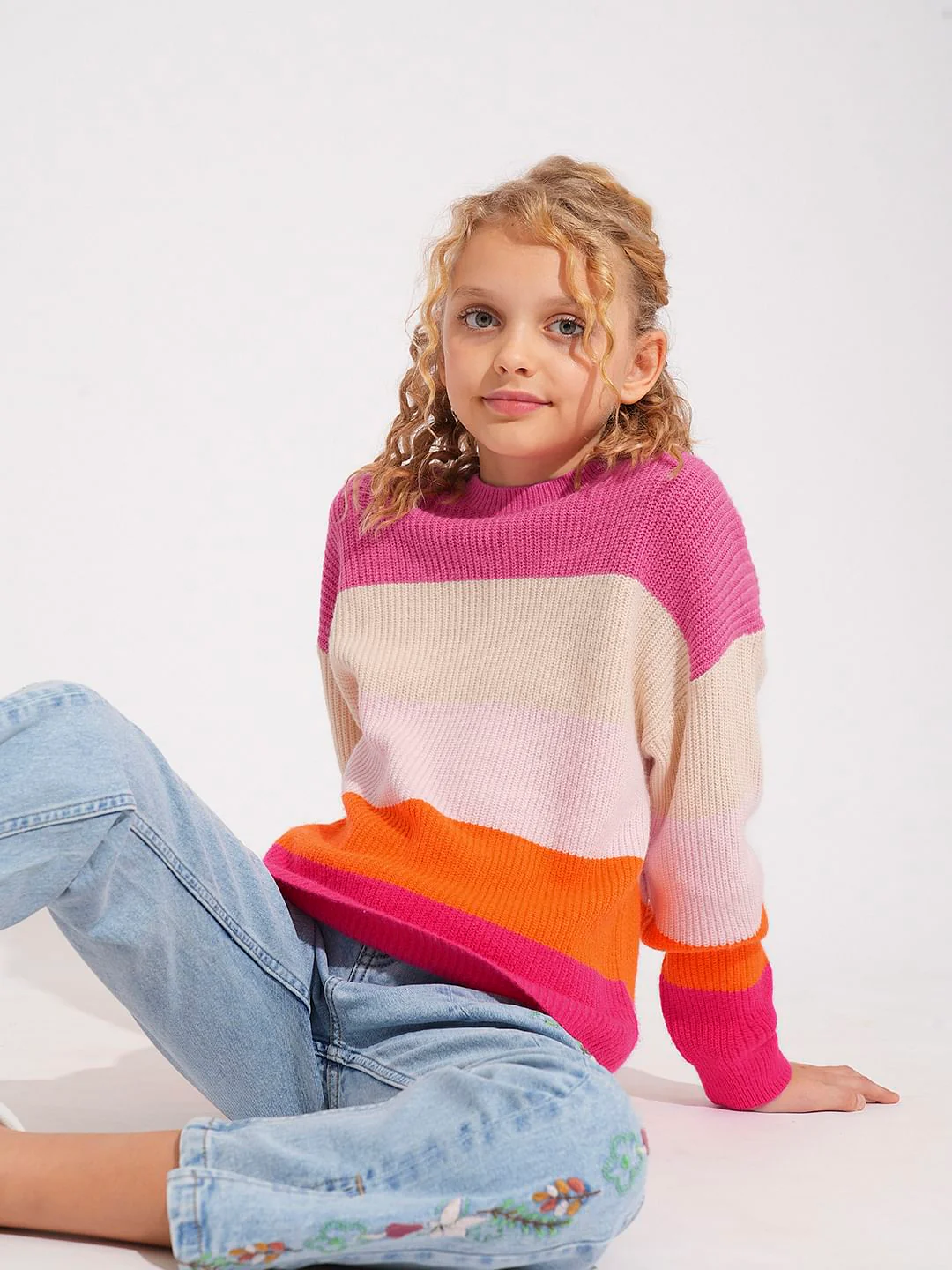 Girls Pink Colourblocked Pullover