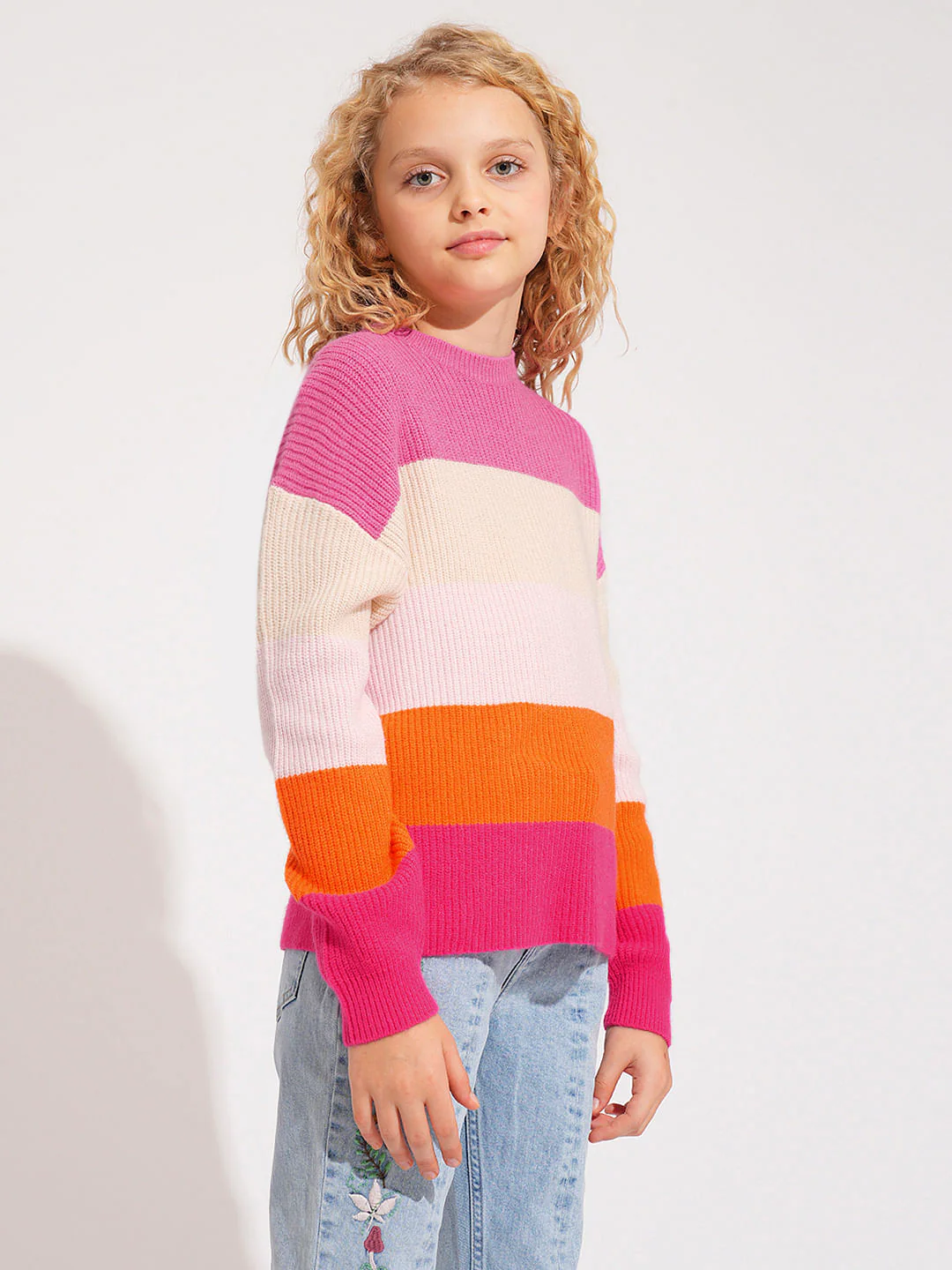 Girls Pink Colourblocked Pullover - Image 2