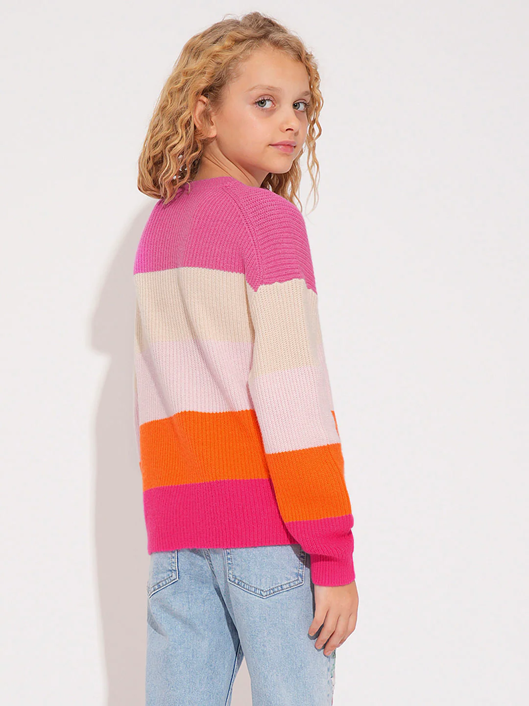 Girls Pink Colourblocked Pullover - Image 3