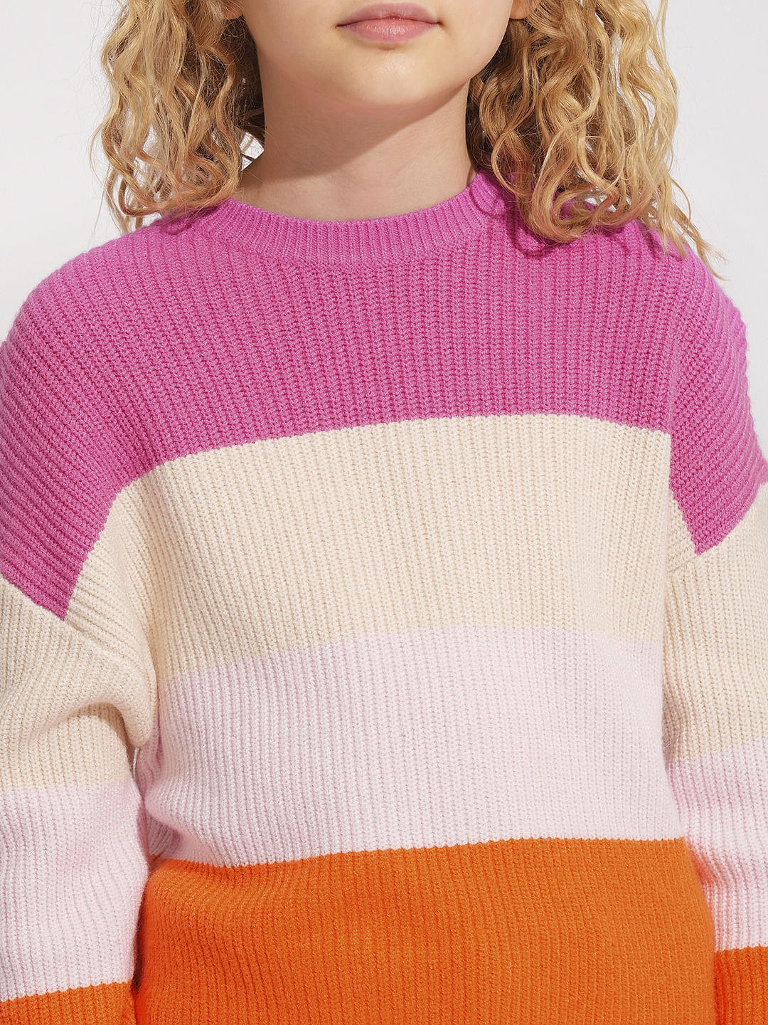 Girls Pink Colourblocked Pullover - Image 4