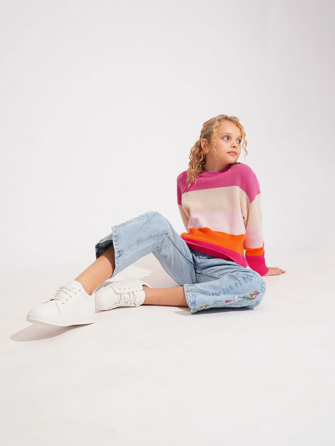 Girls Pink Colourblocked Pullover - Image 5