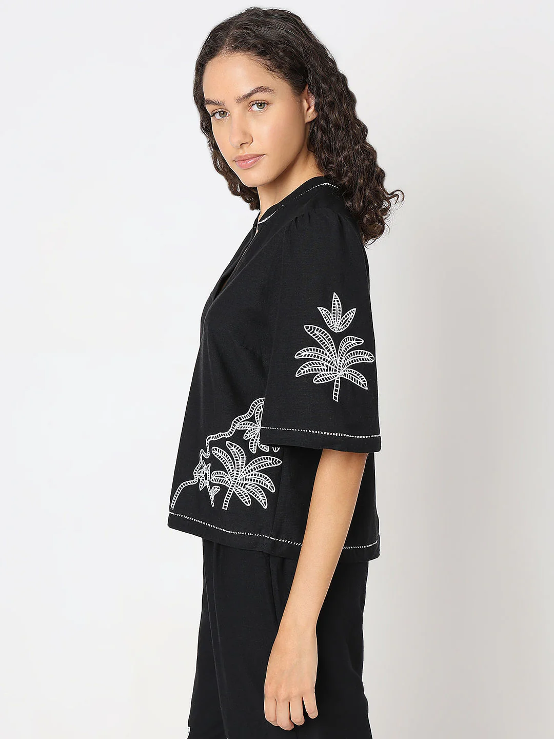 Black Embroidered Co-Ord Set Top - Image 3