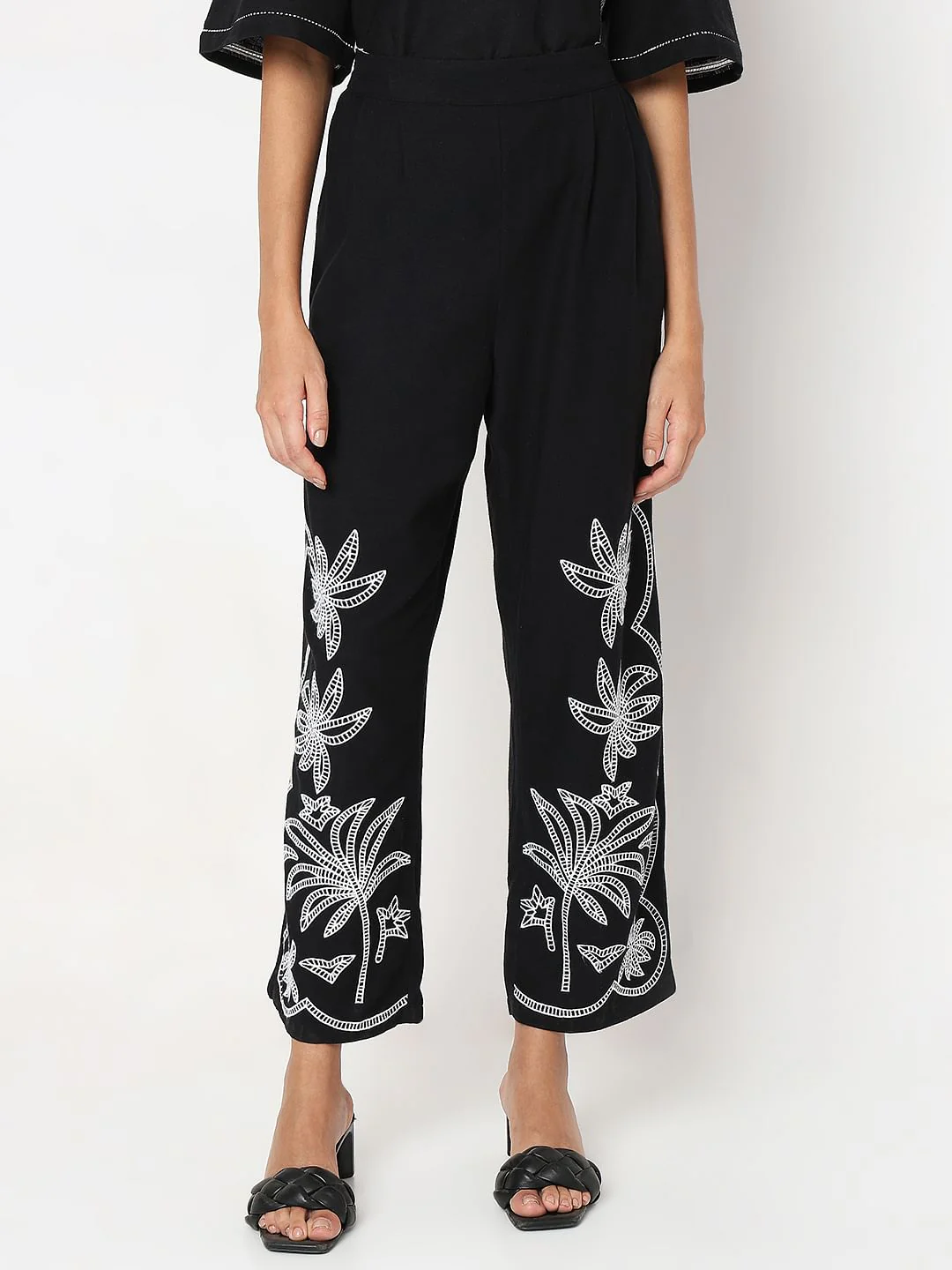 Black Embroidered Co-Ord Set Pants - Image 2