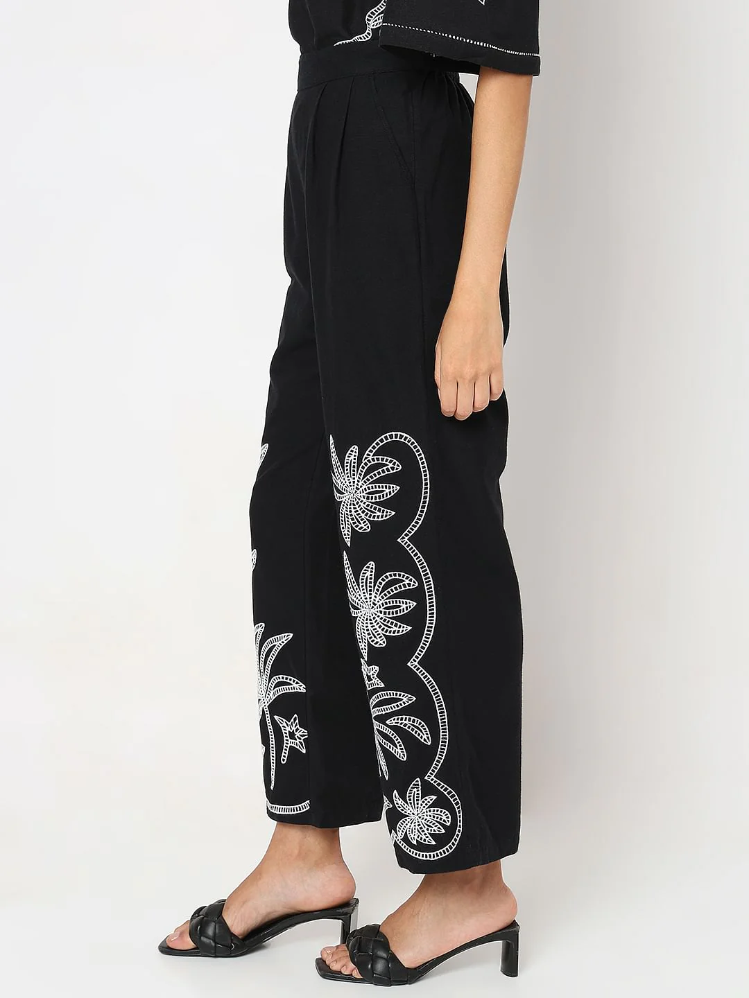 Black Embroidered Co-Ord Set Pants - Image 3