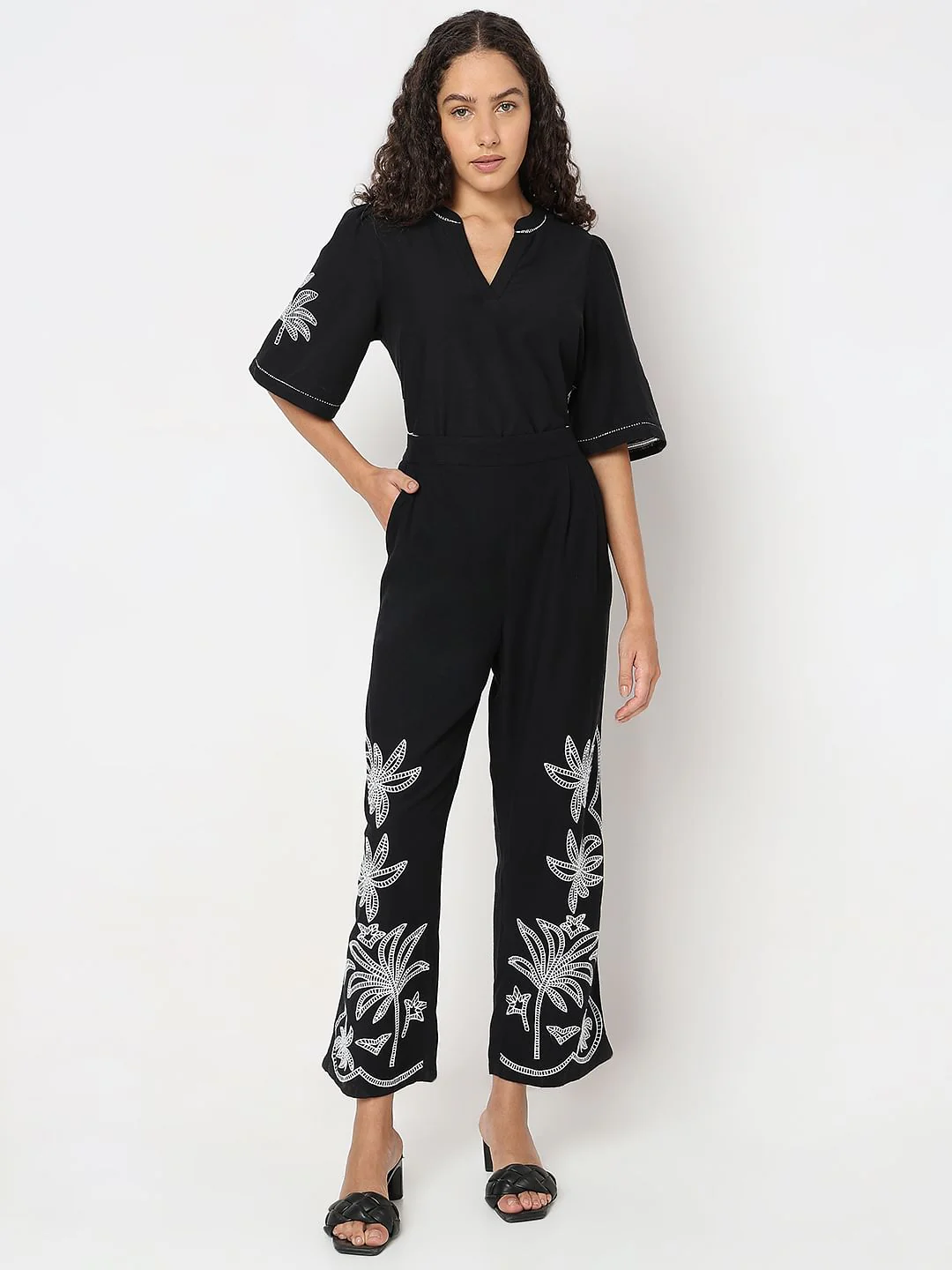 Black Embroidered Co-Ord Set Pants - Image 5
