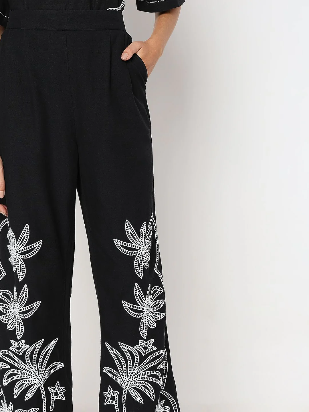 Black Embroidered Co-Ord Set Pants - Image 6