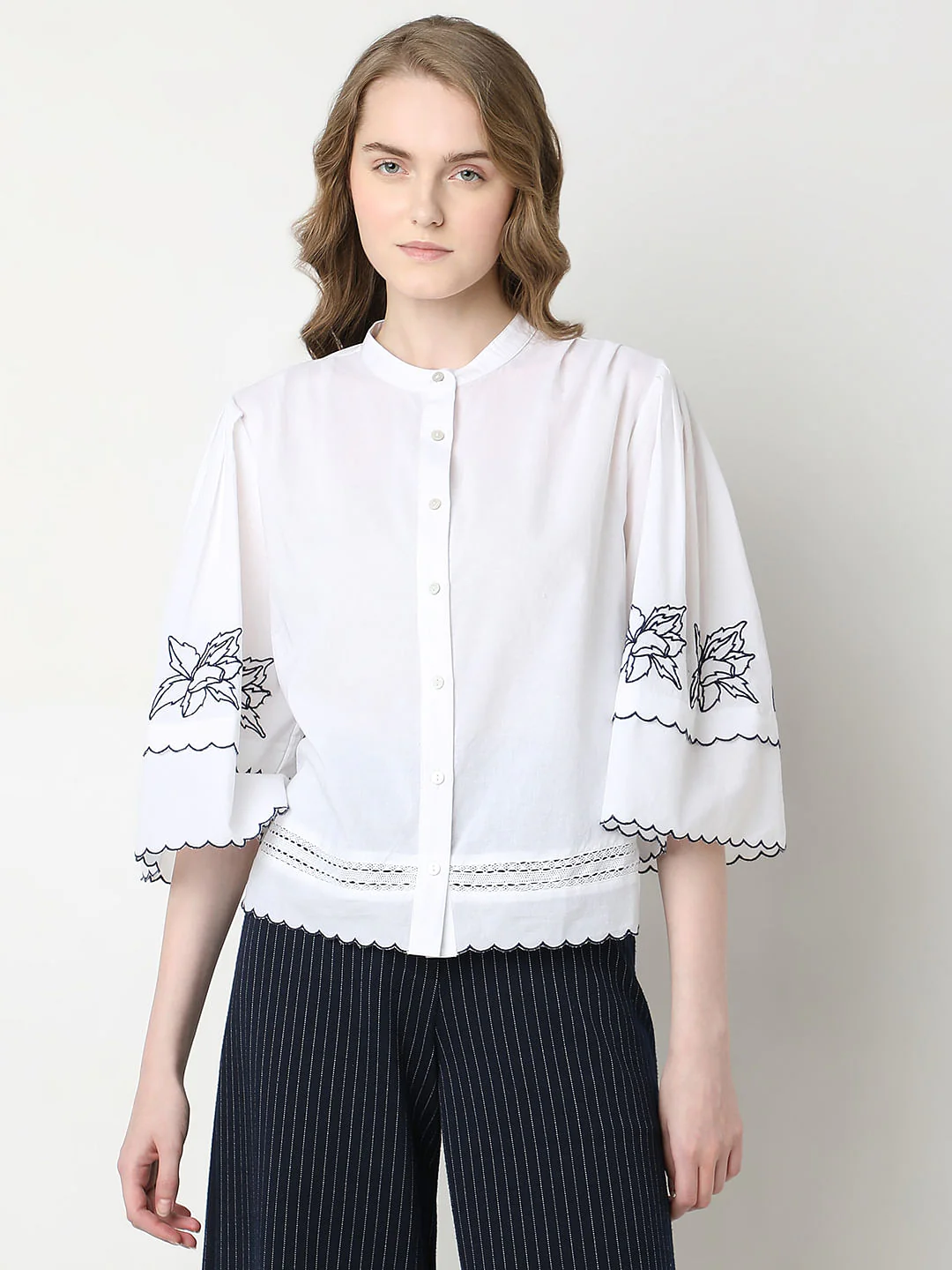 White Embroidered Cotton Shirt - Image 2