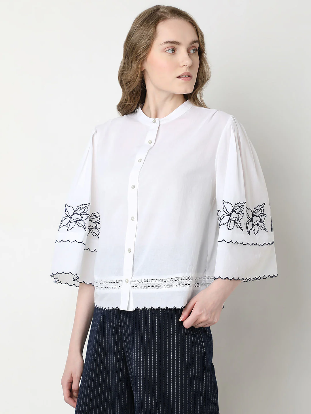 White Embroidered Cotton Shirt - Image 3