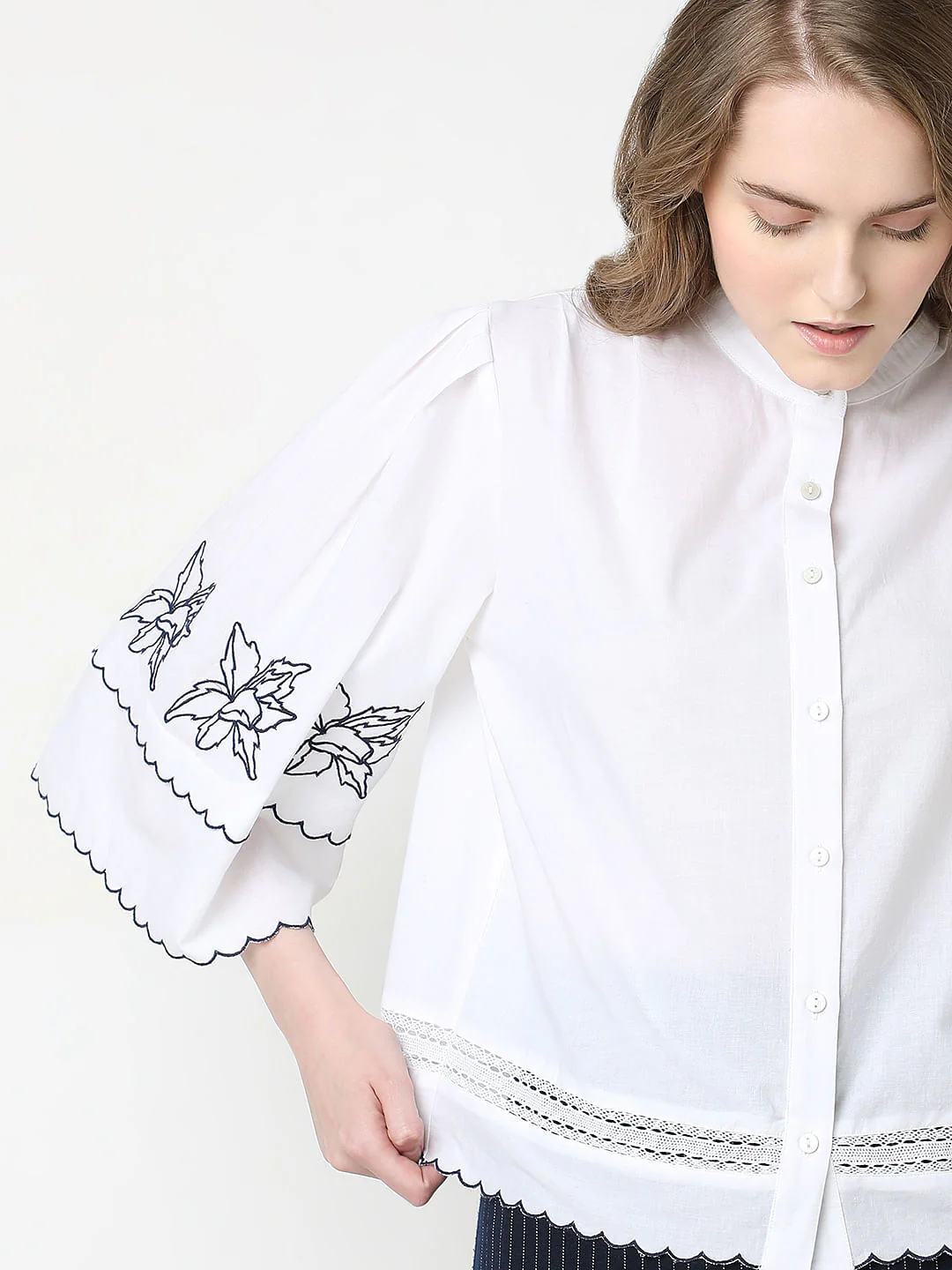 White Embroidered Cotton Shirt - Image 6