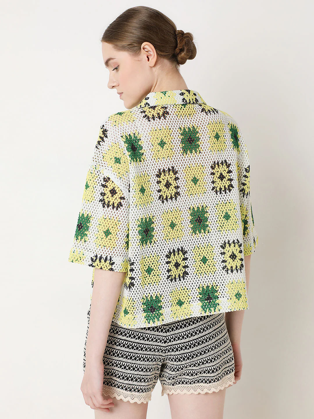 Beige Abstract Print Crochet Shirt - Image 4