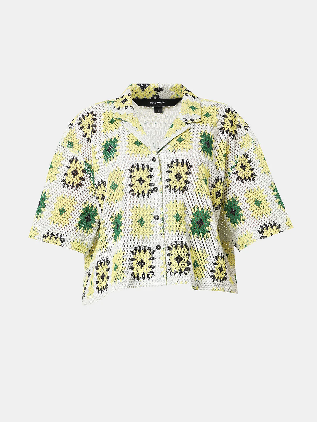 Beige Abstract Print Crochet Shirt - Image 7