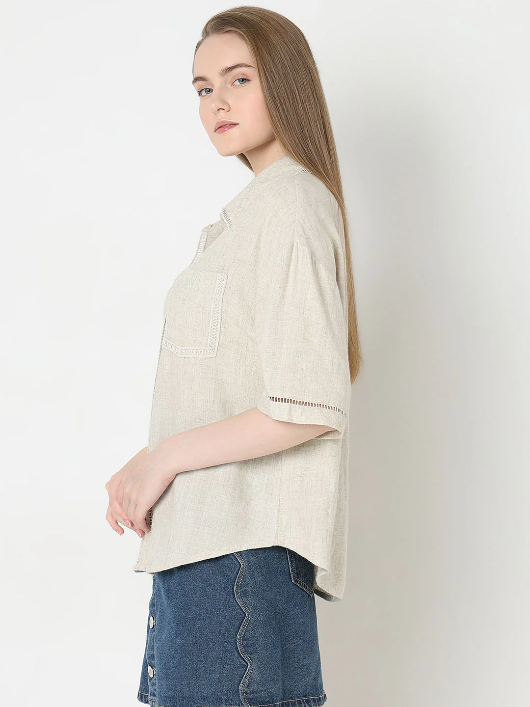 Dark Beige Drop Shoulder Shirt - Image 3