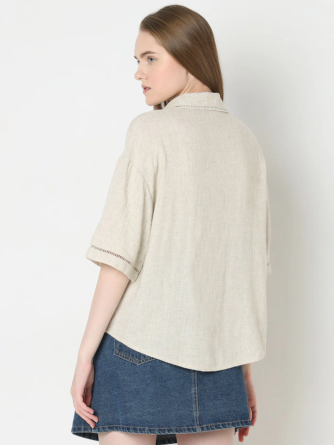 Dark Beige Drop Shoulder Shirt - Image 4