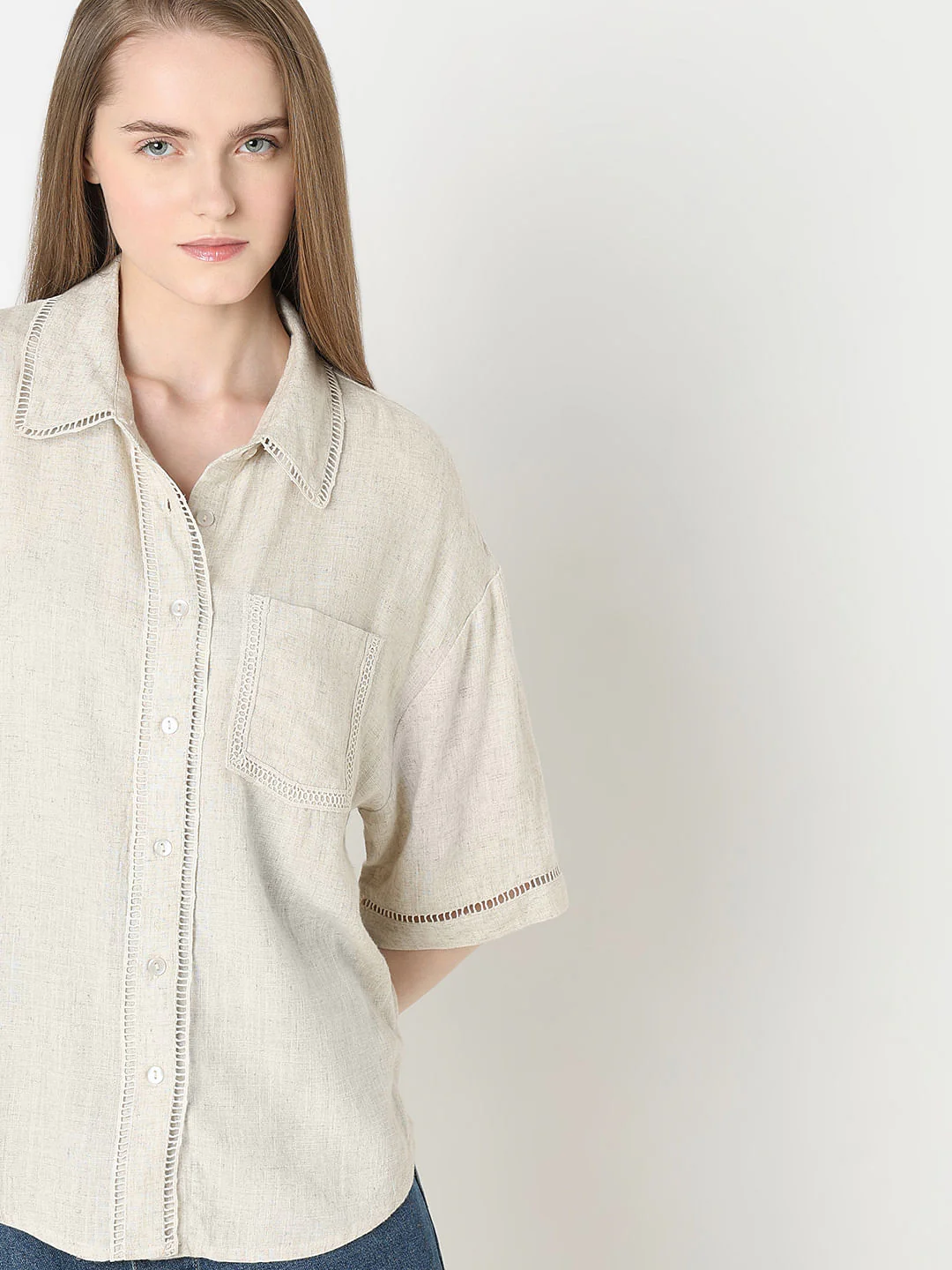 Dark Beige Drop Shoulder Shirt - Image 6