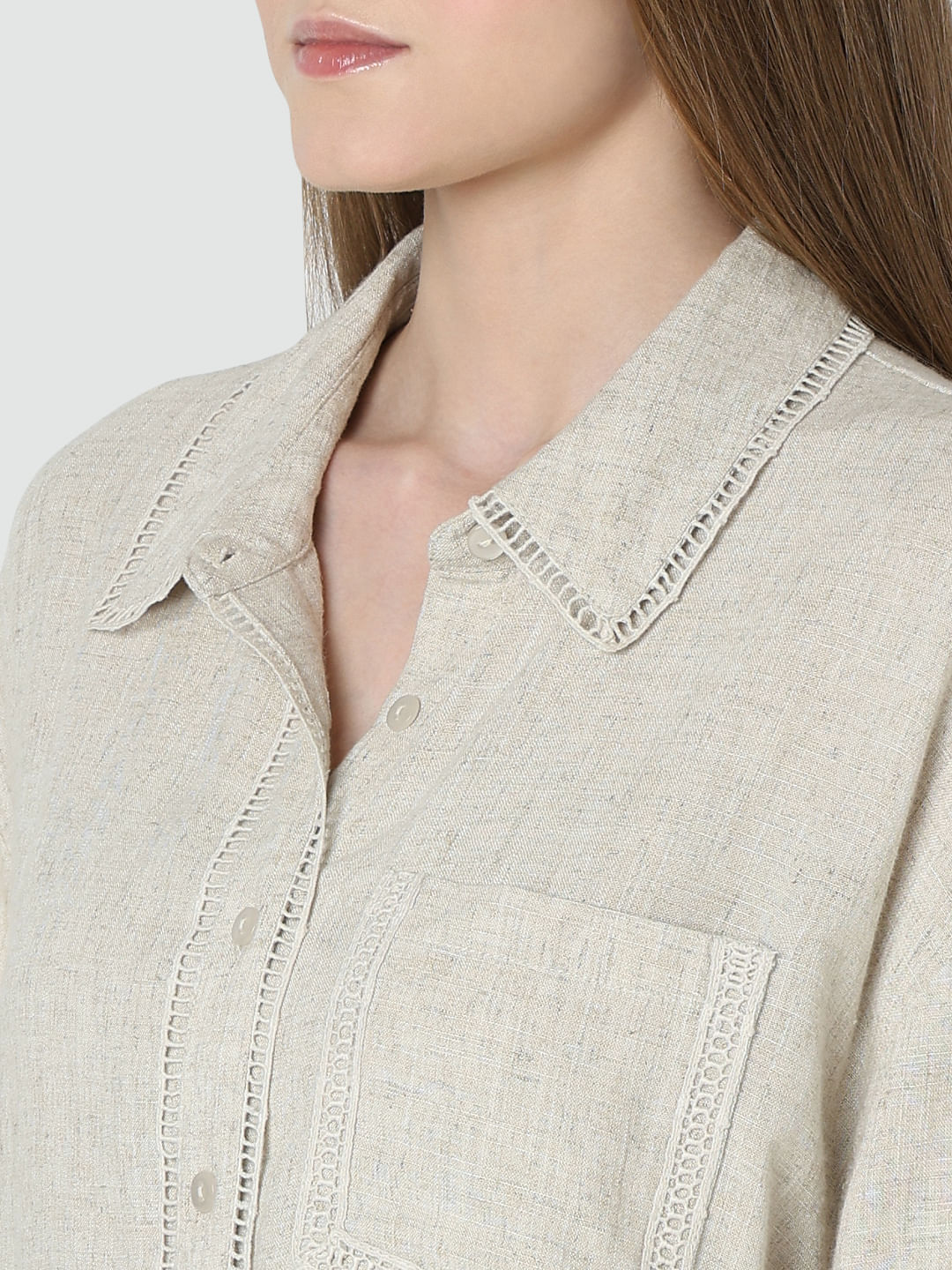Dark Beige Drop Shoulder Shirt - Image 8