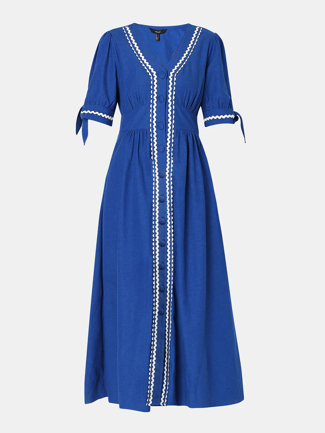 Blue Contrast Lace Detail Midi Dress - Image 6