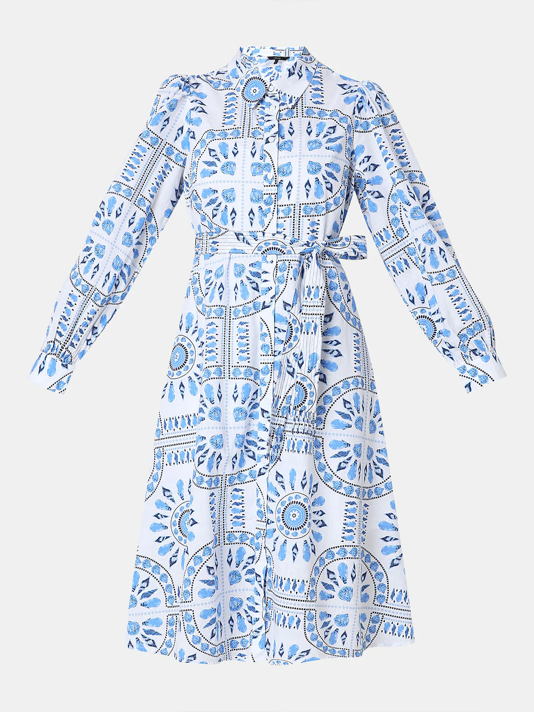 White & Blue Printed Shirt Dress - Image 6
