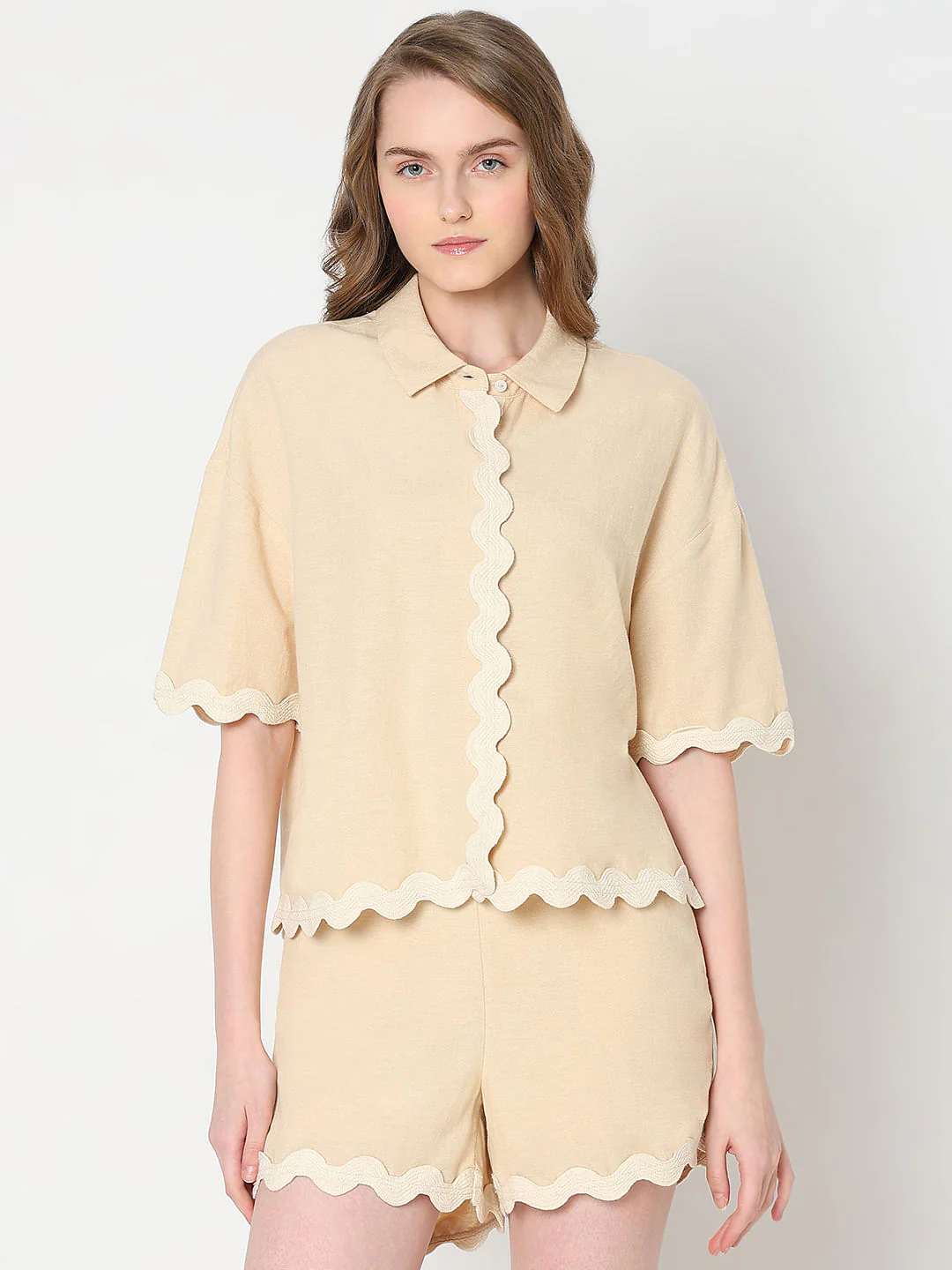 Beige Swirl Hemline Co-Ord Set Shirt - Image 2