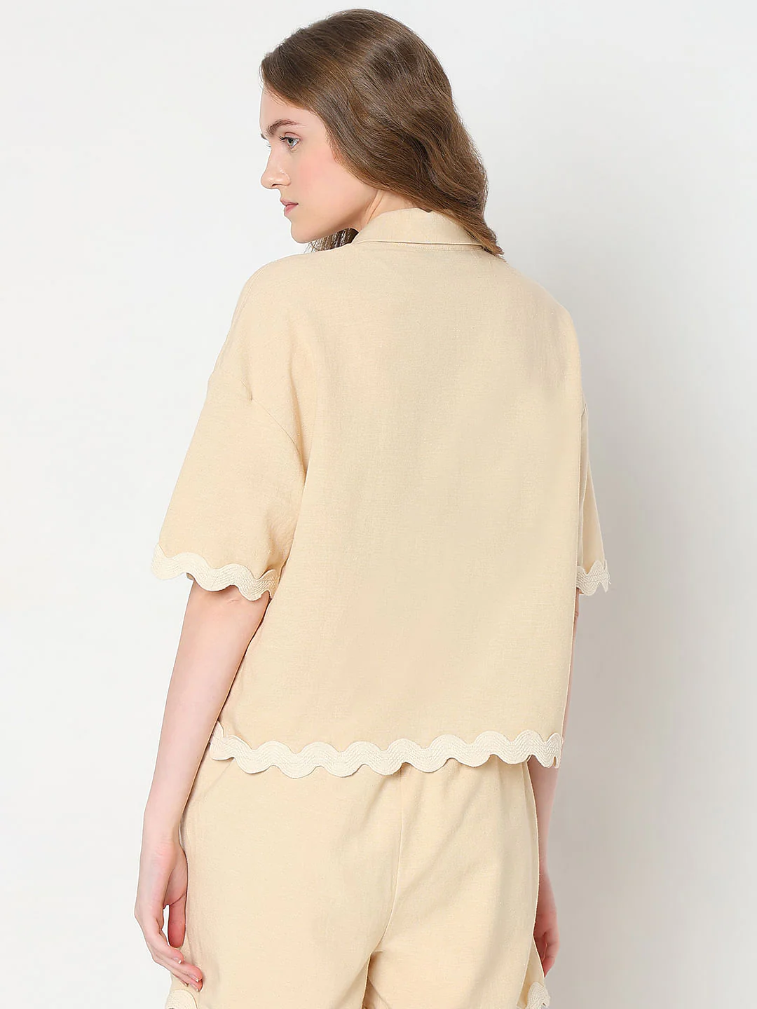 Beige Swirl Hemline Co-Ord Set Shirt - Image 4