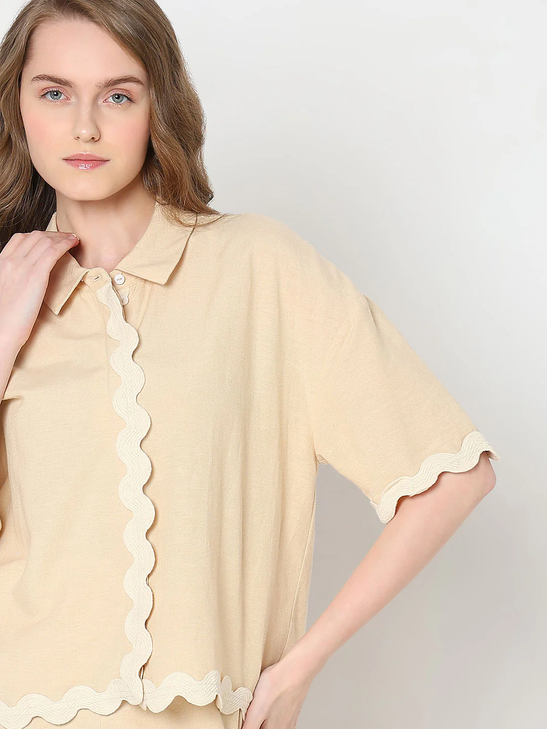 Beige Swirl Hemline Co-Ord Set Shirt - Image 6