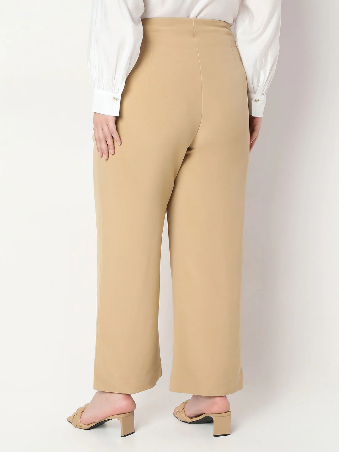 Curve Beige High Rise Straight Fit Pants - Image 4