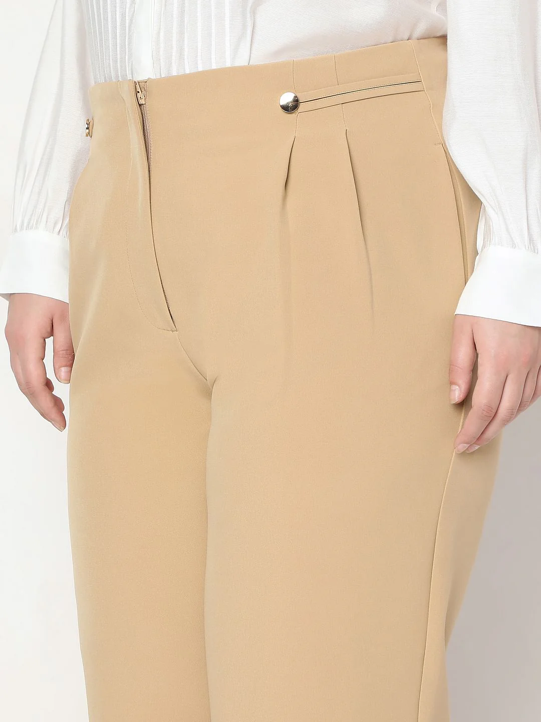 Curve Beige High Rise Straight Fit Pants - Image 8