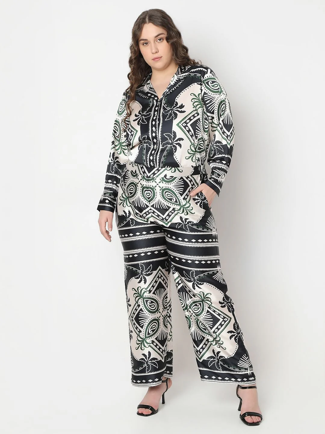 Curve Black Printed Co-Ord Set Pants - Image 5