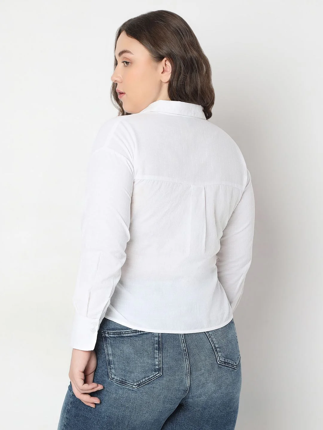 Curve White Embroidered Print Cotton Shirt - Image 4