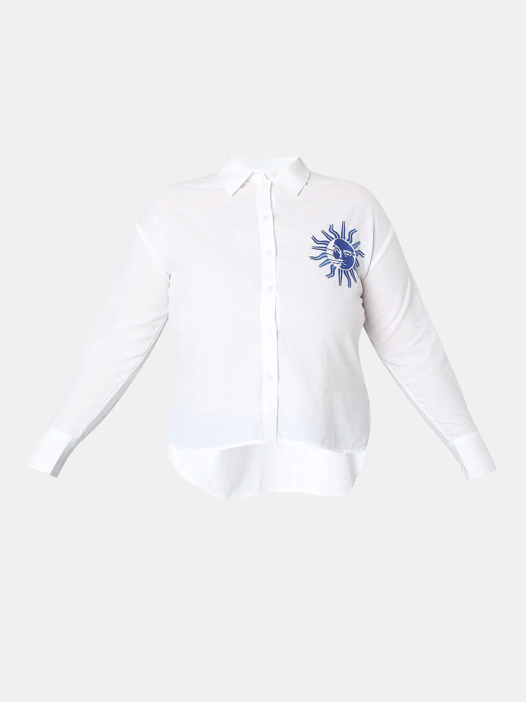 Curve White Embroidered Print Cotton Shirt - Image 7