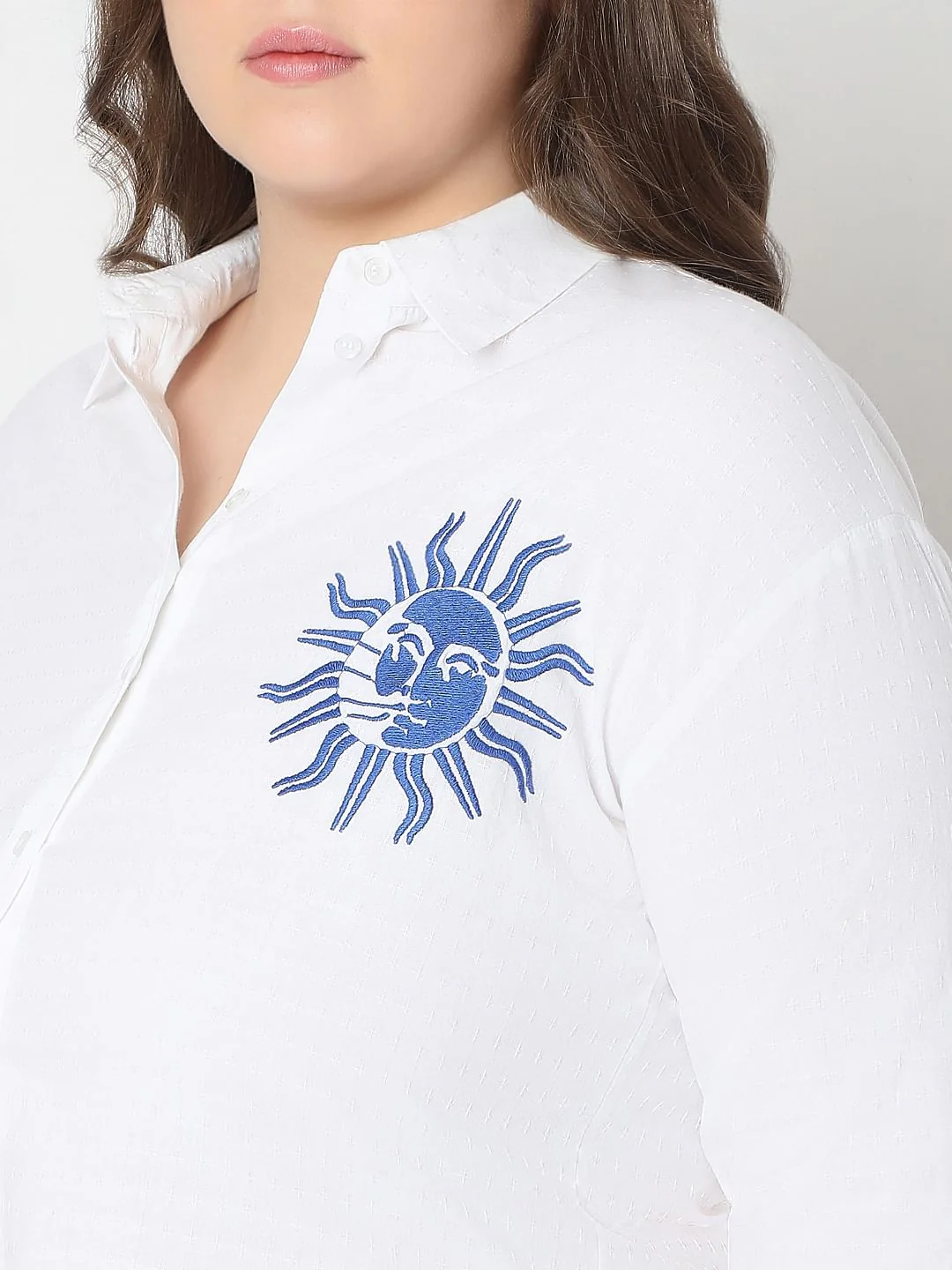 Curve White Embroidered Print Cotton Shirt - Image 8