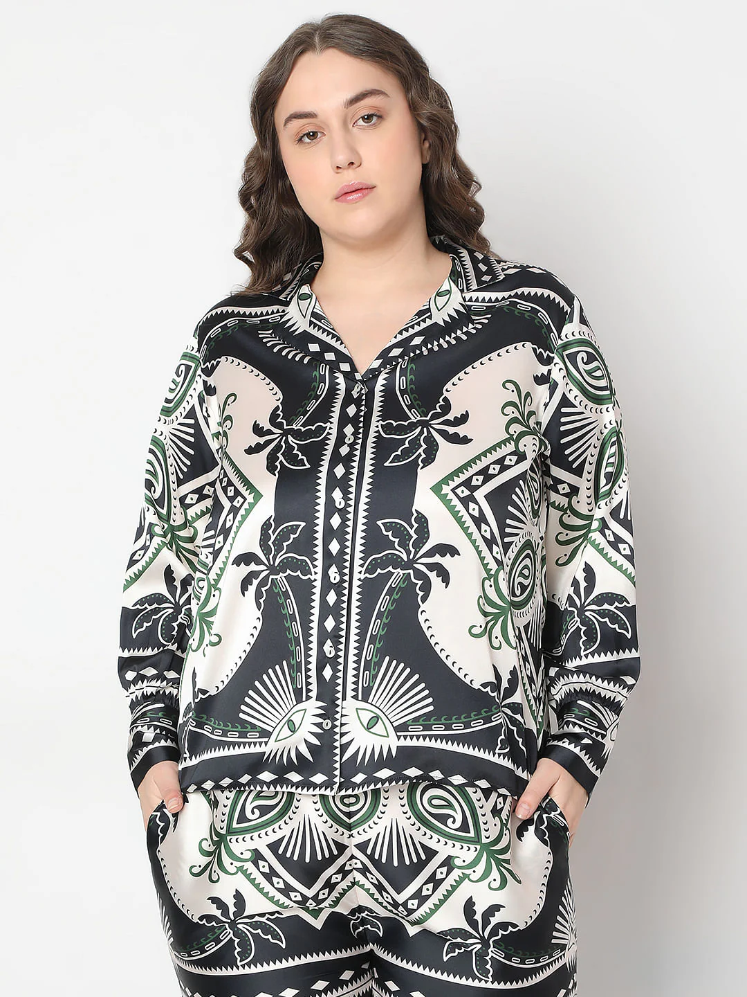 Curve Black Printed Co-Ord Set Shirt - Image 2