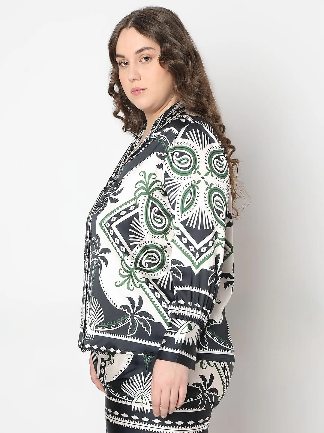 Curve Black Printed Co-Ord Set Shirt - Image 3