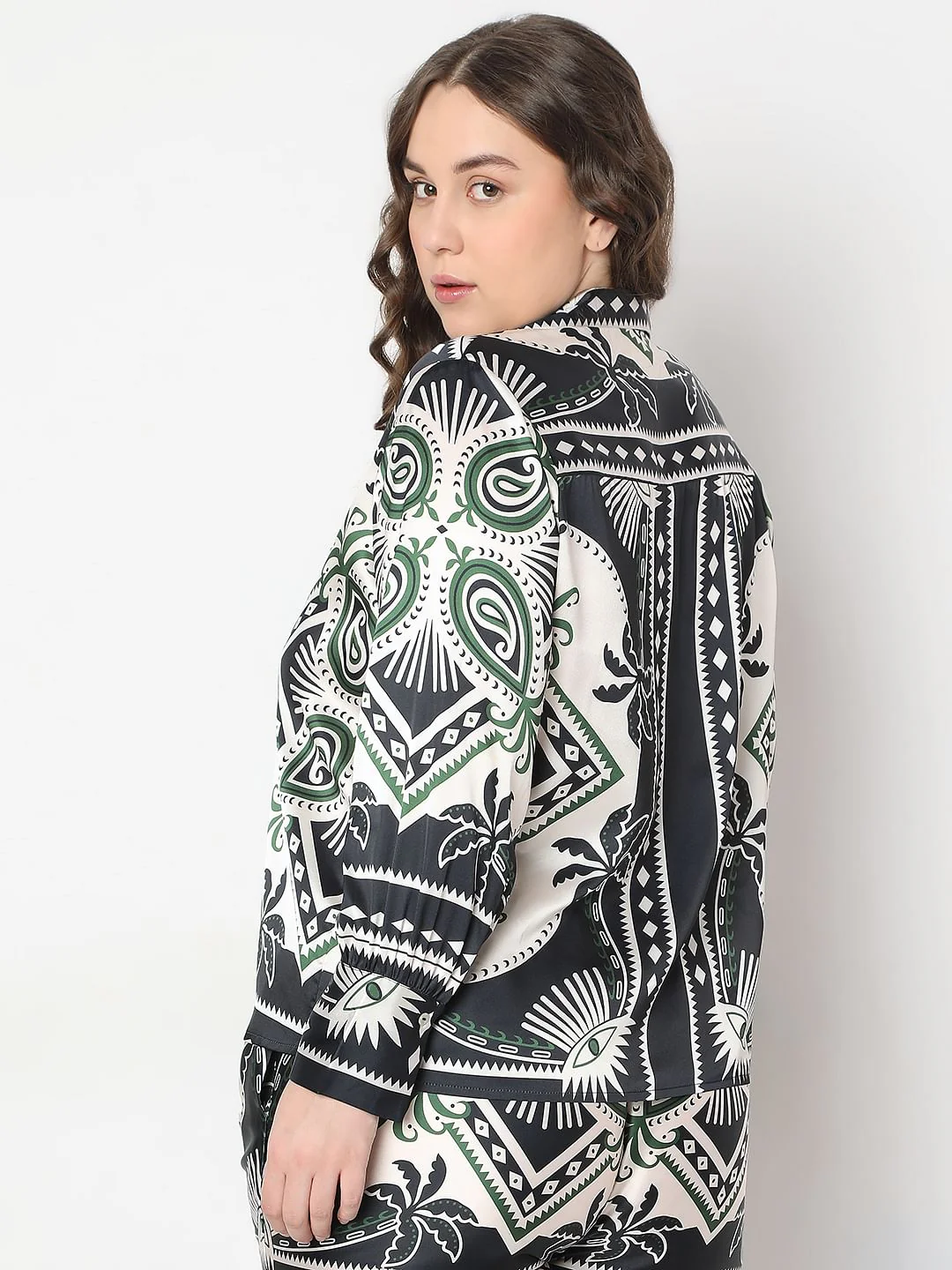 Curve Black Printed Co-Ord Set Shirt - Image 4