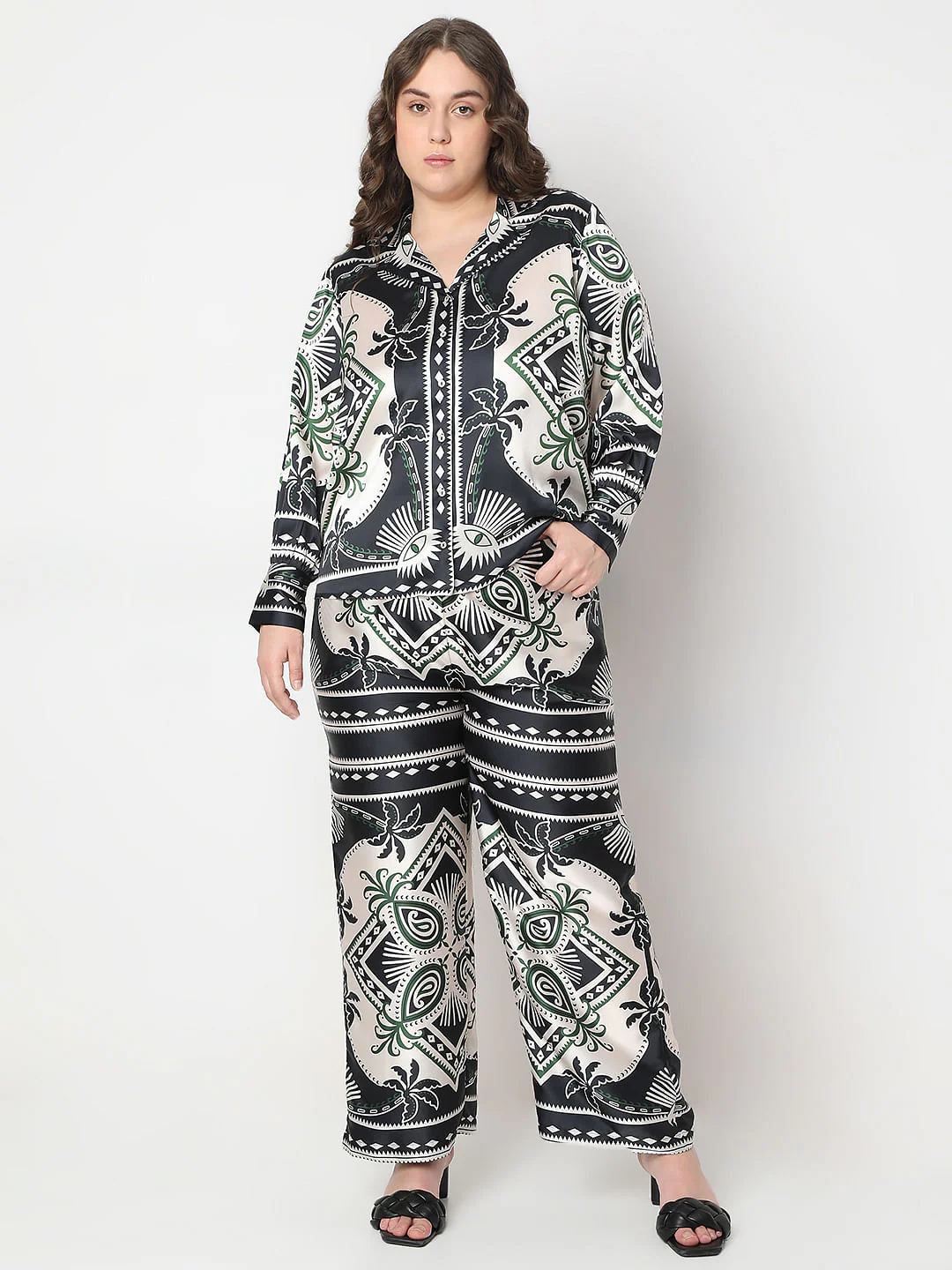Curve Black Printed Co-Ord Set Shirt - Image 5